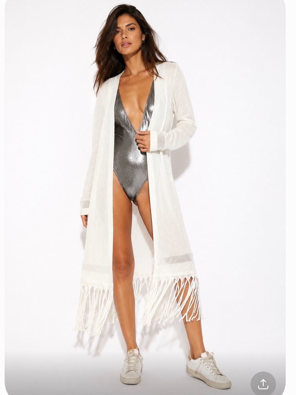 Playboy white long sleeve duster cardigan open front size M